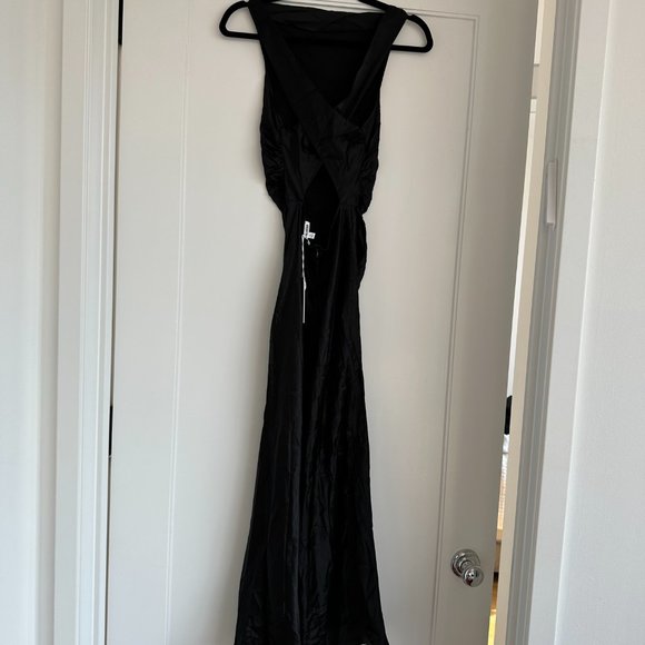 NWT Reformation Casette Midi Silk Dress SZ 6 Black Cowl Neck Open Back Cowl - Picture 7 of 9